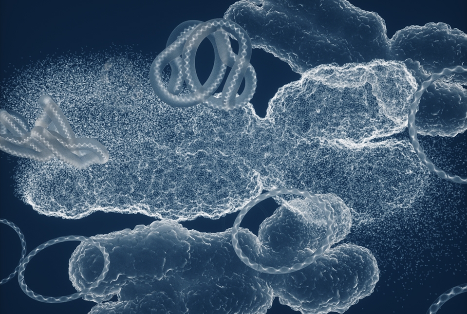 Artistic rendition of extrachromosomal DNA and chromosomes