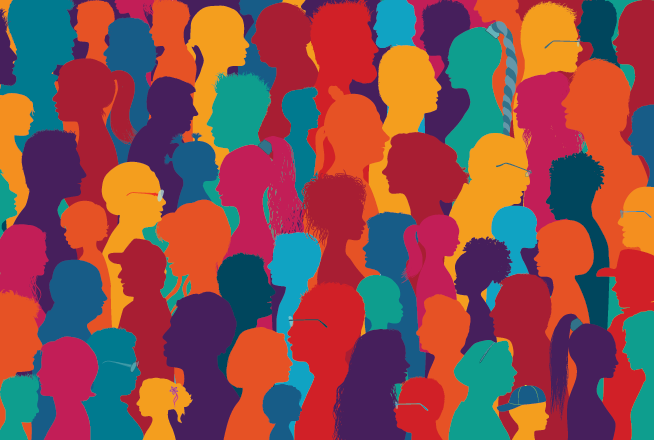 a vector image of floating diverse colorful heads
