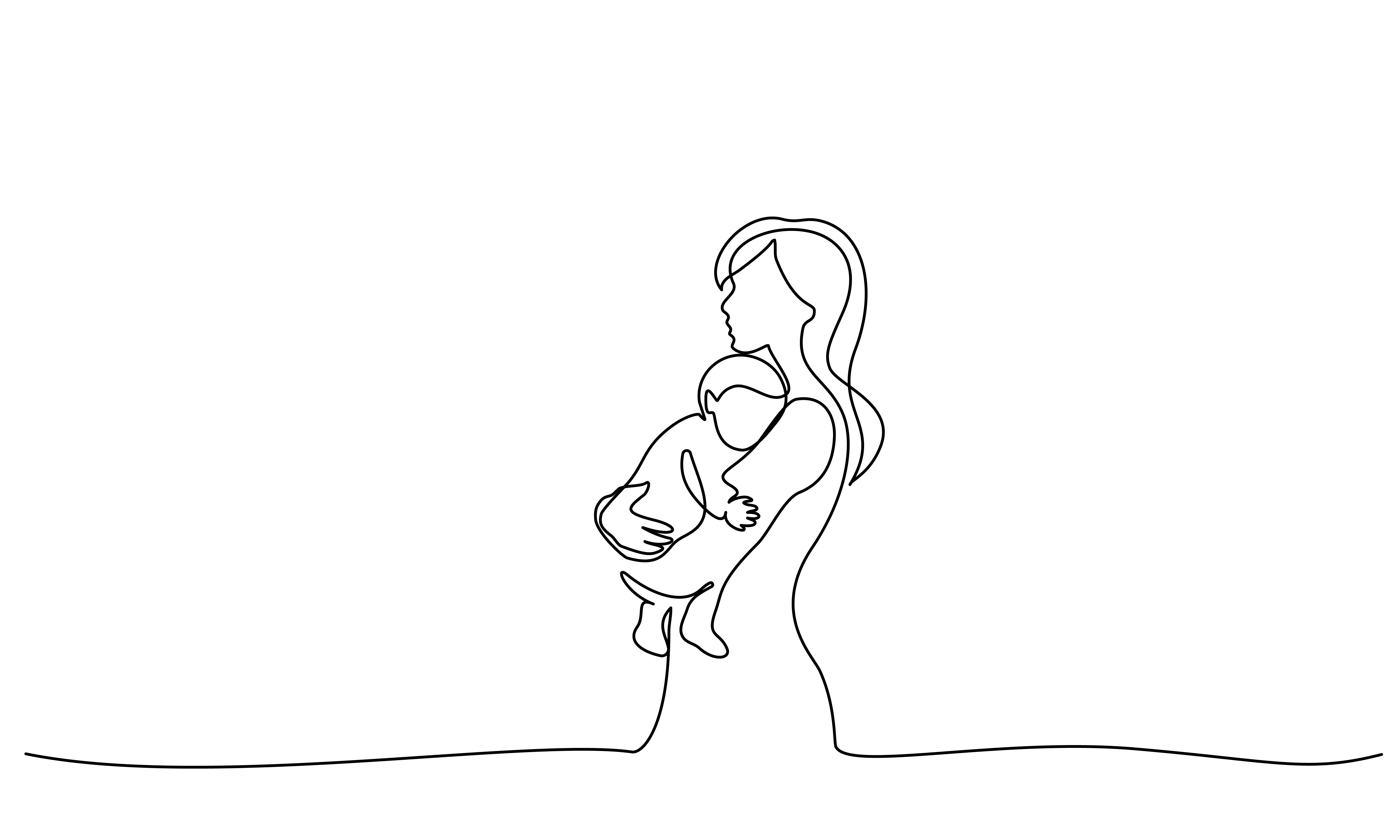 pencil outline of mother holding baby