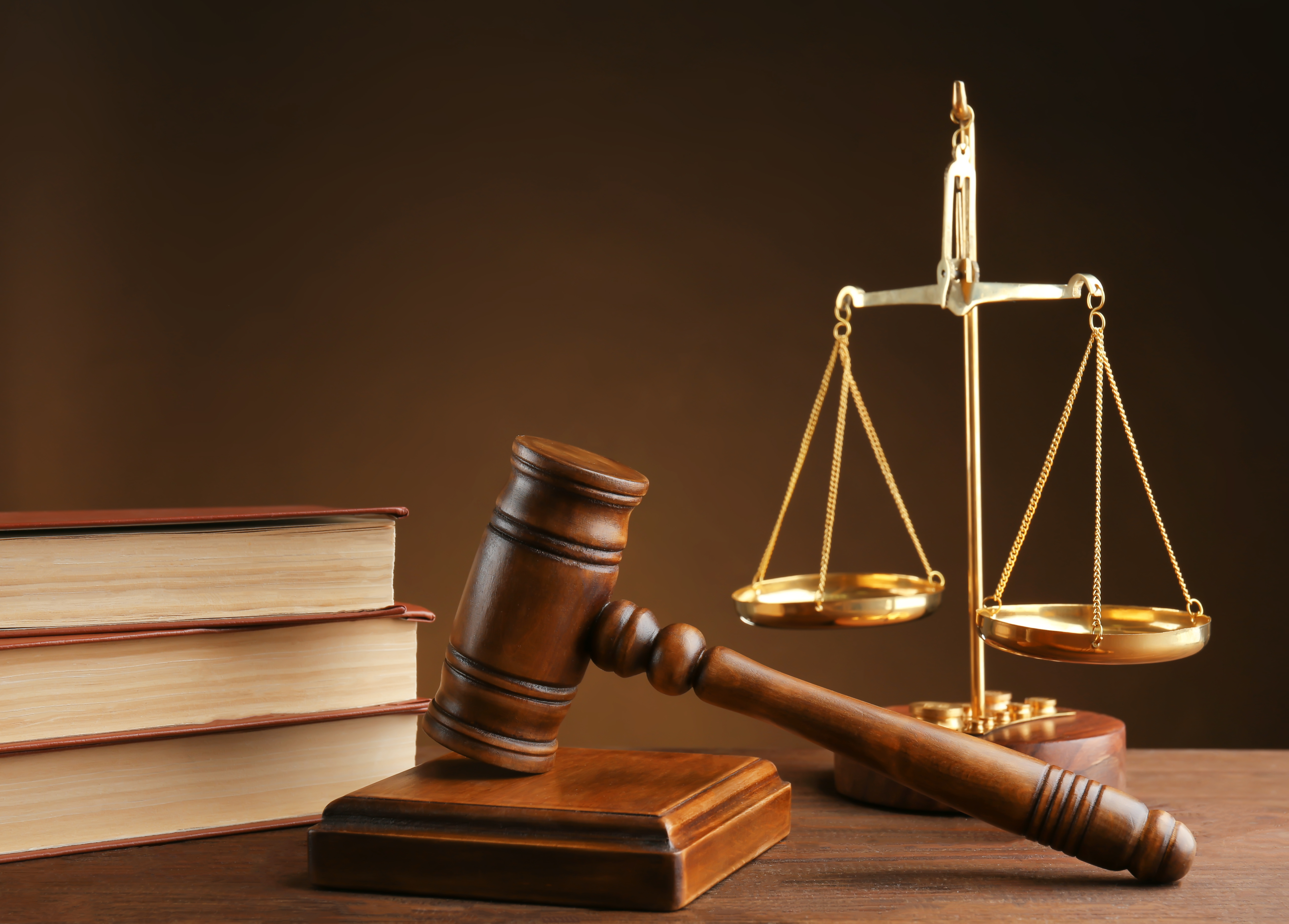 books, balances scale and judge's gavel